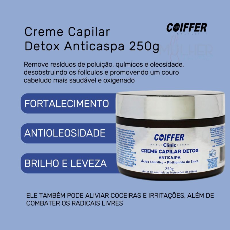 Creme Capilar Detox Coiffer 250g Anticaspa e Controle de Oleosidade