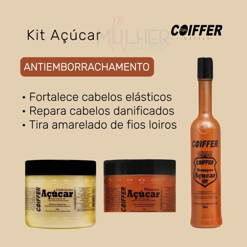 Kit Açúcar Coiffer Cabelos Emborrachados 3 Unidades