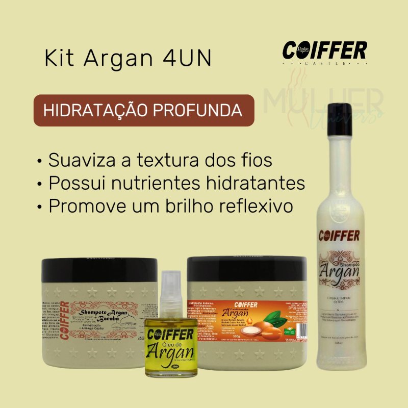 Kit Argan Coiffer 4 Unidades Nutrição e Hidratação Intensa