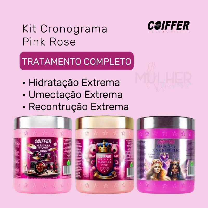 Kit Cronograma Capilar Pink Rose Coiffer 3 Unidades