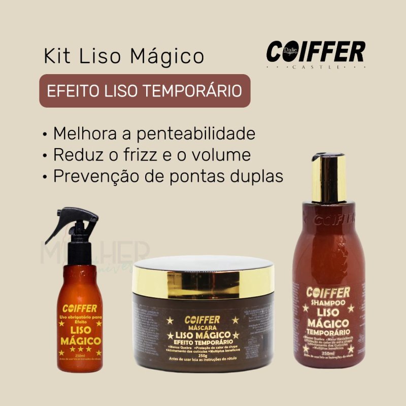 Kit Liso Mágico Coiffer Alisador Temporário e Redução de Frizz