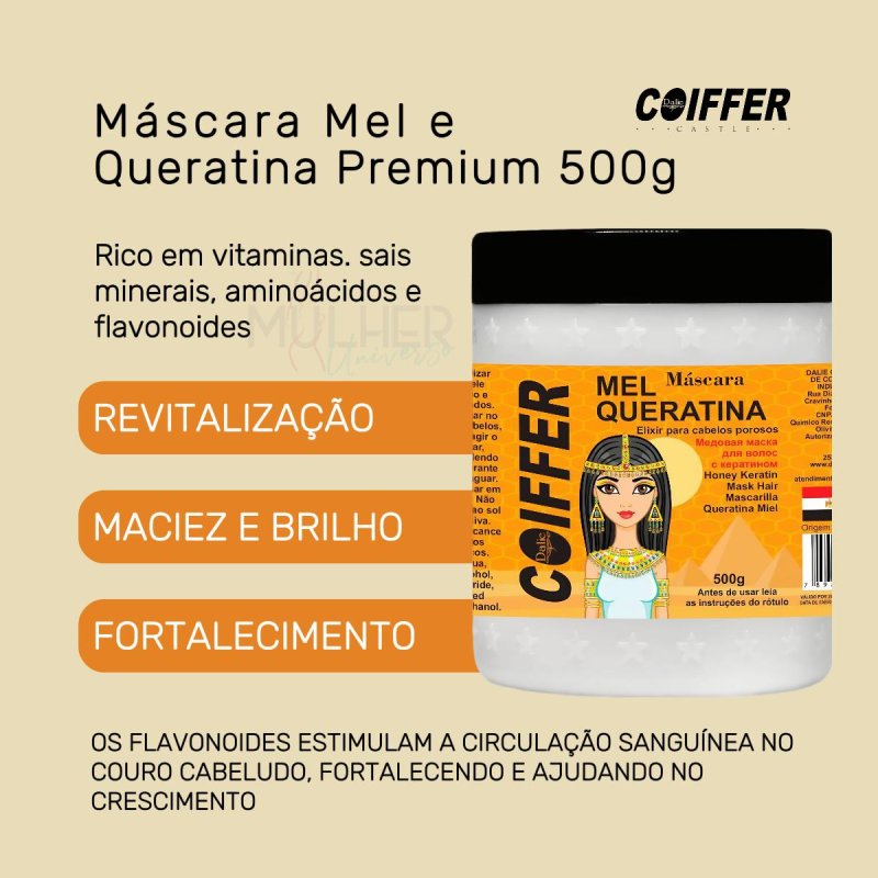 Máscara de Mel e Queratina Premium Coiffer 500g