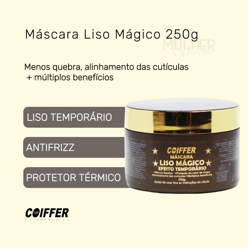 Máscara Liso Mágico Coiffer 250g Liso Temporário e Antifrizz