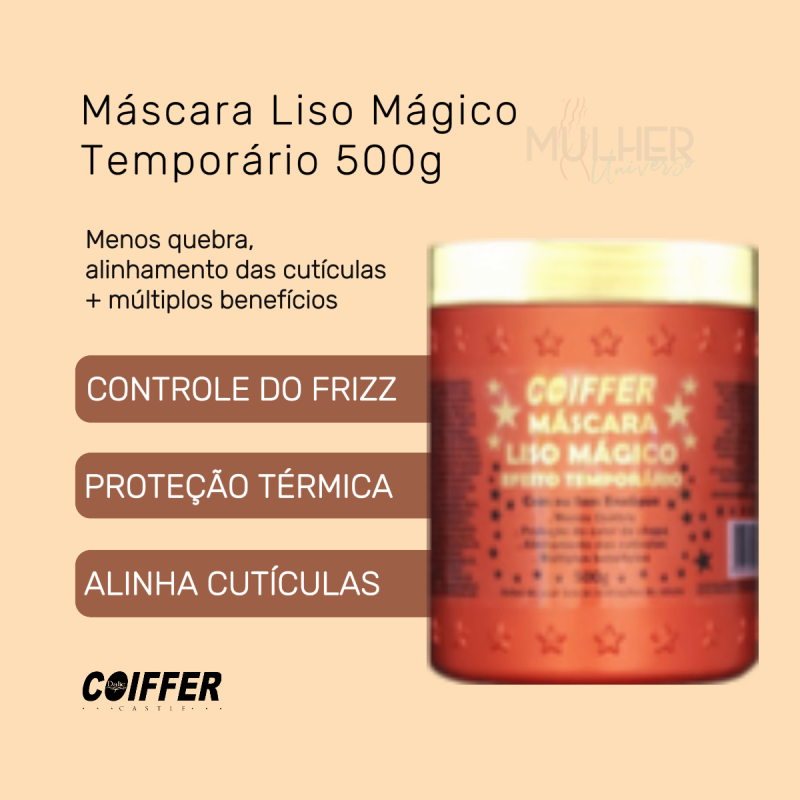 Máscara Liso Mágico Temporário Coiffer 500g Liso Temporário e Antifrizz