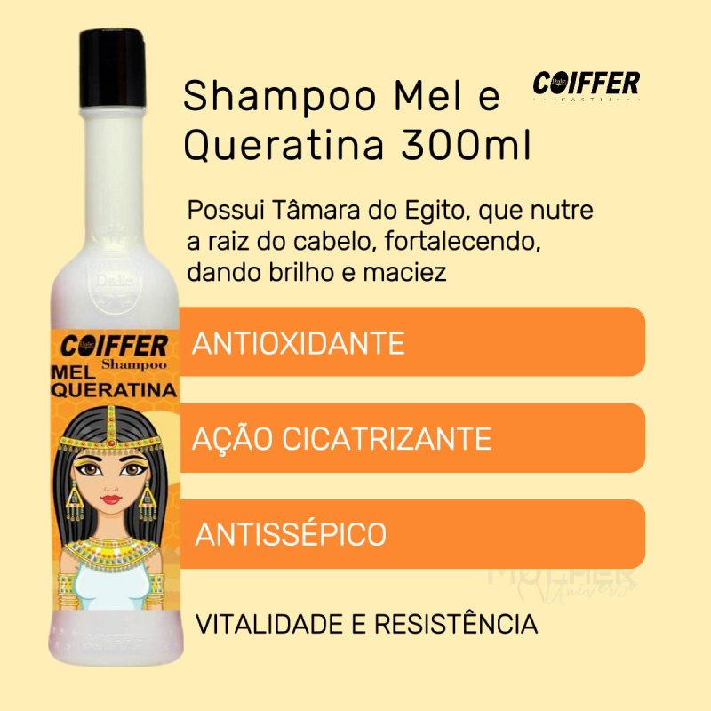 Shampoo Mel e Queratina 300ml Coiffer