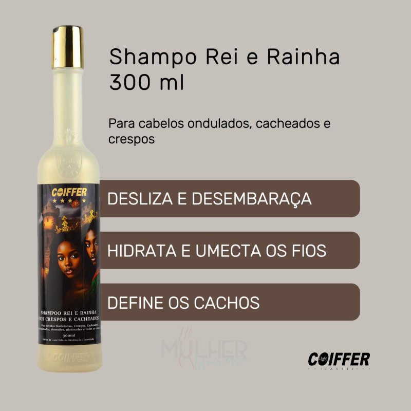 Shampoo Rei e Rainha dos Crespos e Cacheados 300ml Coiffer